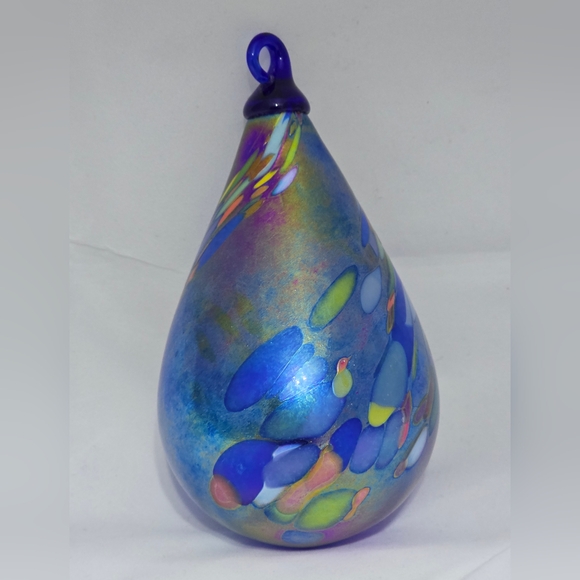 Irredesent Glass Raindrop Cobalt Ornament - Picture 2 of 4